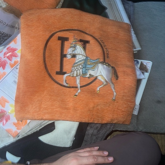 French Parisian Hermès-Style Equestrian Feather/Down Pillow 18” Square - Picture 5 of 5